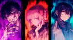 replace the character at the middle with Nazuna Nanakusa, left one with Ko Yamori(from call of the night) , and right one with Kyouko Mejiro(the one on the picture2)

make them fit the scene and art style.